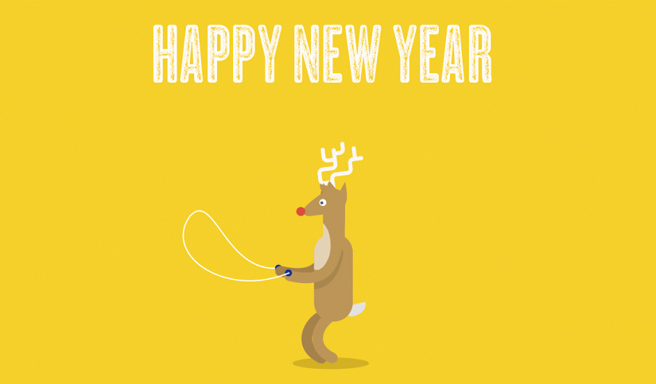 Podskakujący jelonek z napisem Happy New Year